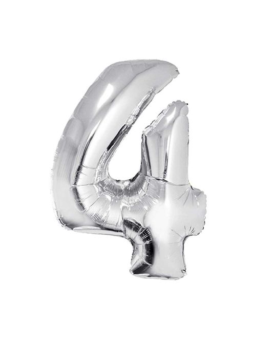 Balão Metalizado Prata 80cm Número 4 - Silver Festas