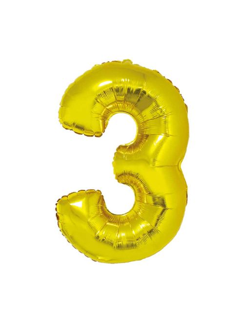 Balão Metalizado Ouro 80cm Número 3 - Silver Festas