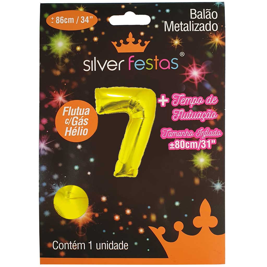 Encontraproduto.com.br - Balão Metalizado Ouro 80cm Número 7 - Silver Festas