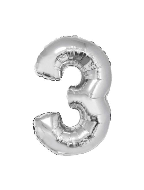 Balão Metalizado Prata 80cm Número 3 - Silver Festas