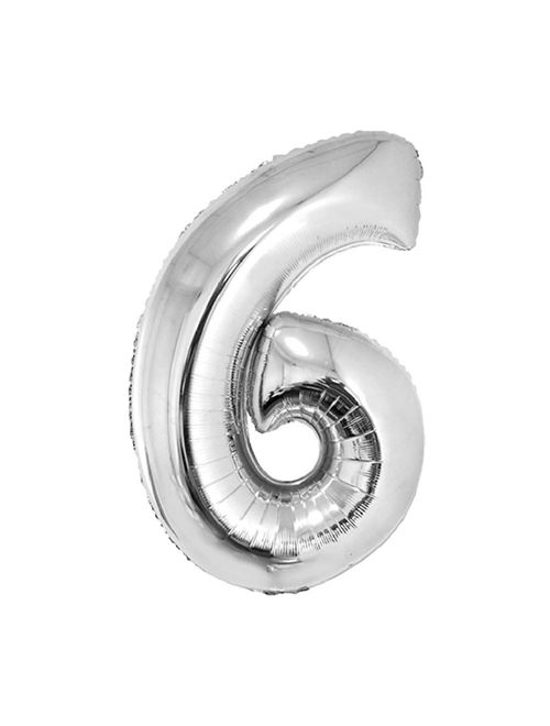 Balão Metalizado Prata 80cm Número 6 - Silver Festas