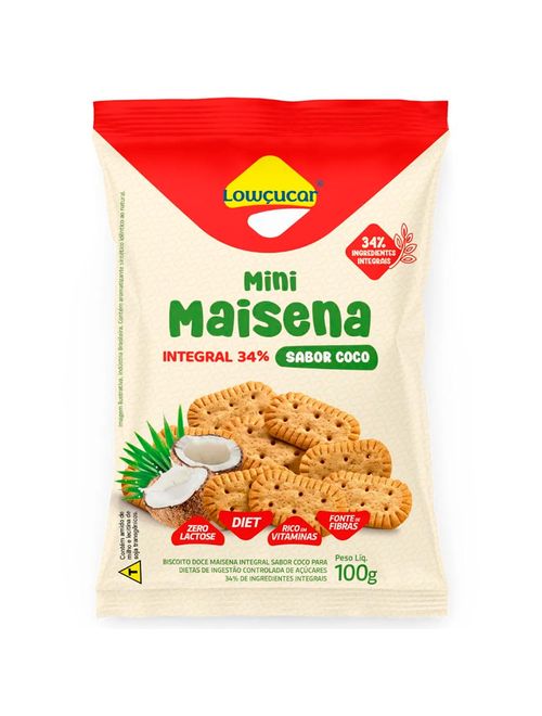 Mini Biscoito Maisena Integral Coco Diet 100g - Lowçúcar