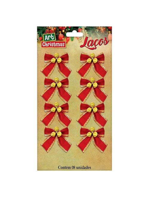 Enfeite Laço Natalino Borda Dourada c/8 - Zein