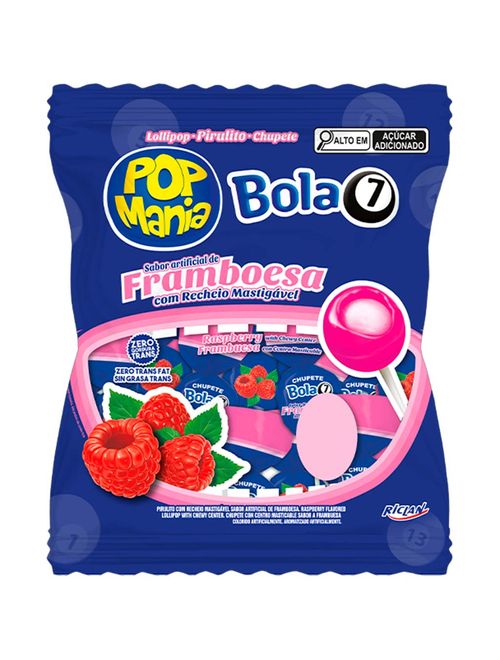 Pirulito Pop Mania Bola7 Framboesa Recheio Mastigável 500g - Riclan