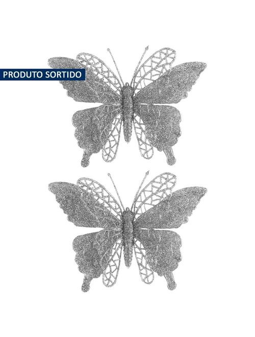 Enfeite Natal Borboleta Glitter c/2 Sortido - Zein