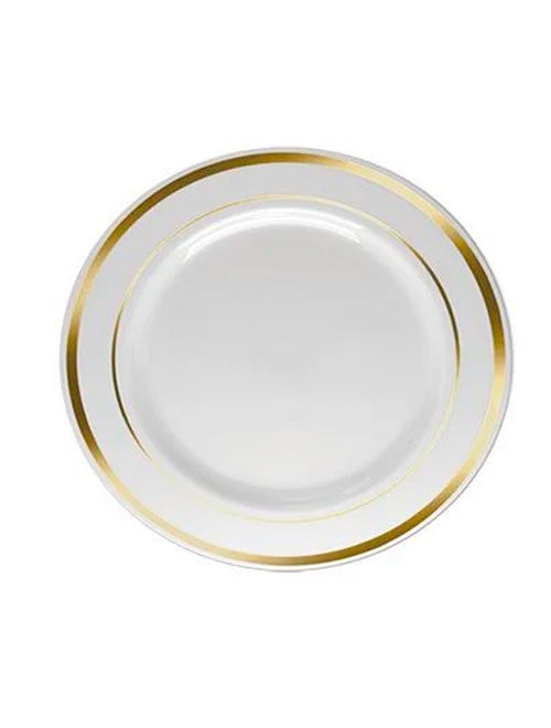 Prato Refeição Borda Dourada c/6 - Silver Plastic