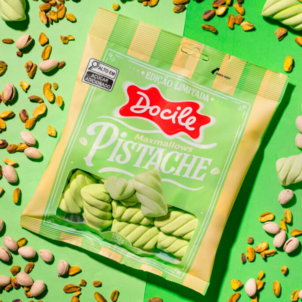 Marshmallow Twist Pistache Verde 220g - Docile - Doce Malu