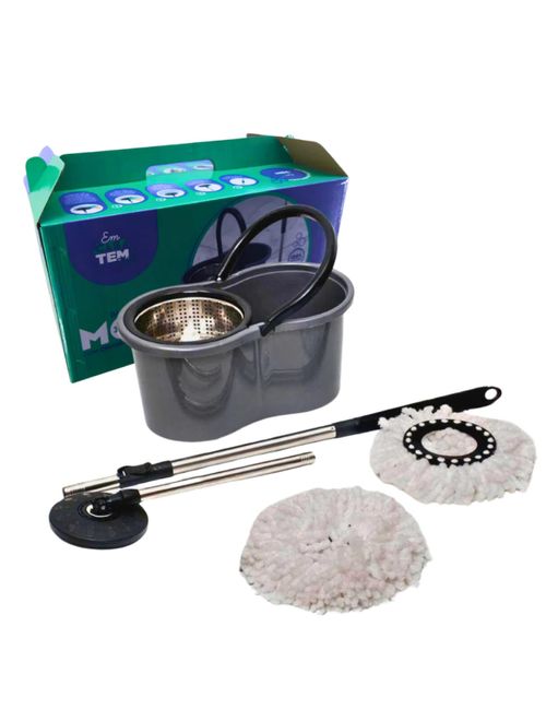 Mop Com Centrifuga e Cabo em Inox Com Refil de Microfibra 9 Litros Esfregão Limpeza