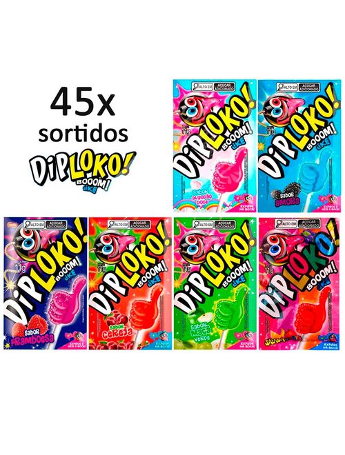 Kit com 45 Pirulitos Explode na Boca Diploko Boom Sabores Sortidos - Danilla
