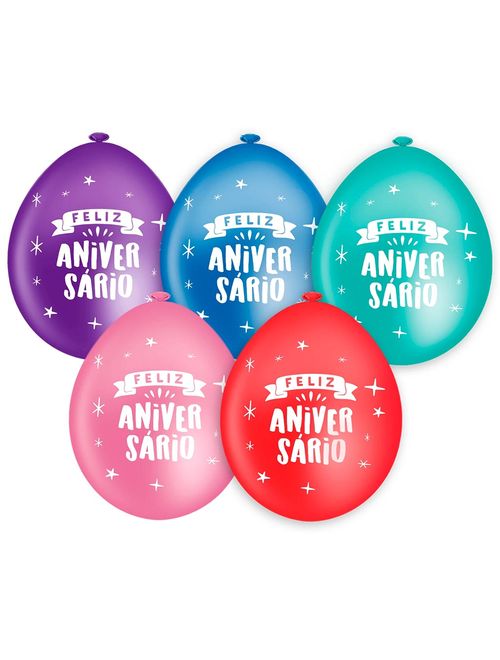 Balão Feliz Aniversário Liso Sortido Tamanho 7 c/50 - Pic Pic