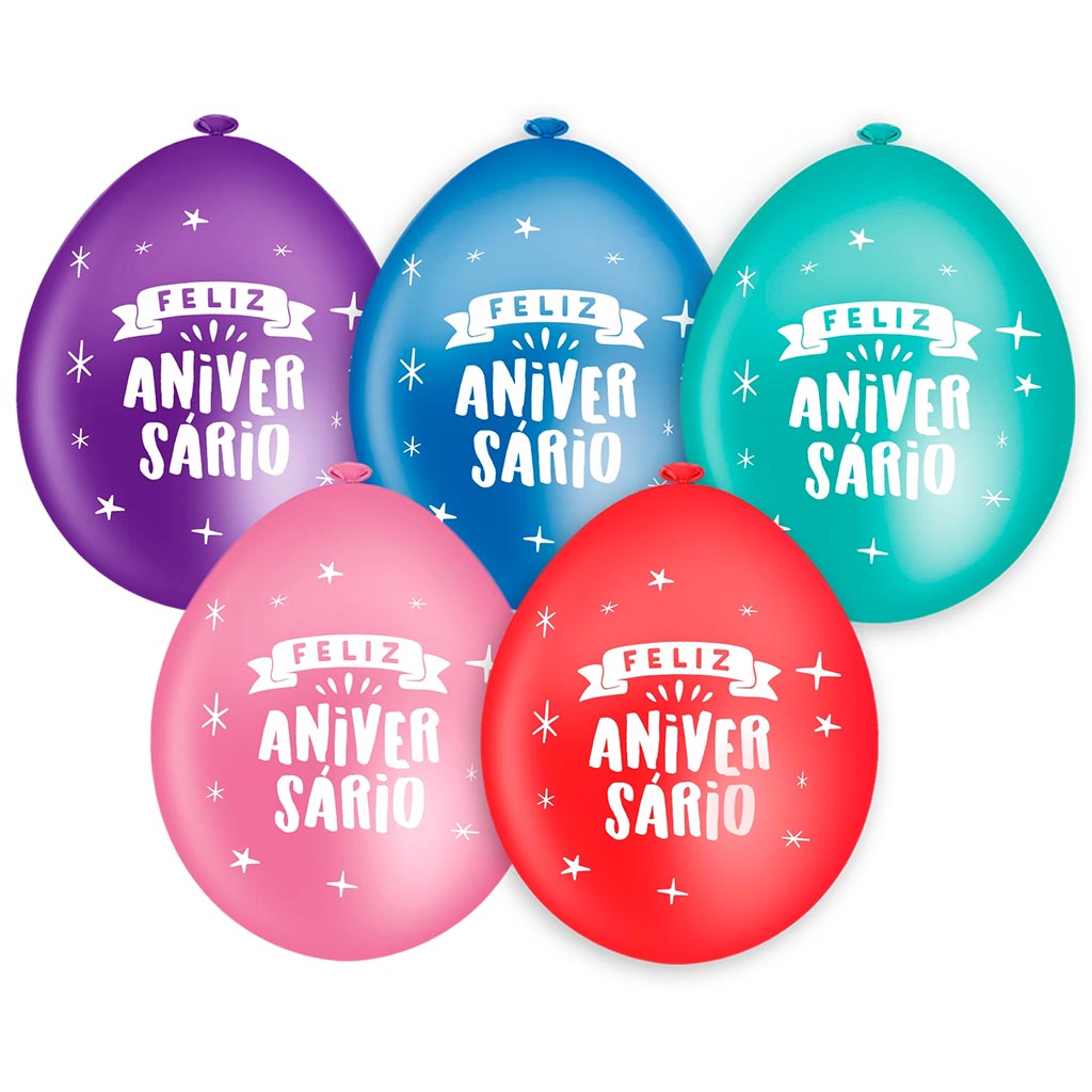 Encontraproduto.com.br - Balão Feliz Aniversário Liso Sortido Tamanho 7 c/50 - Pic Pic