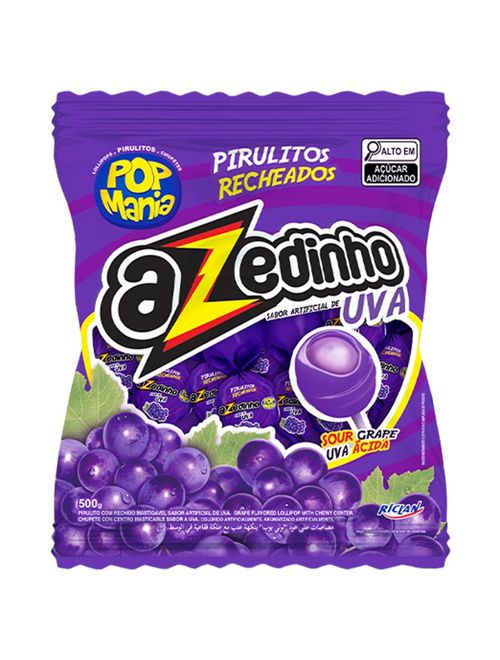 Pirulito Pop Mania Azedinho Uva Recheio Mastigável 500g - Riclan
