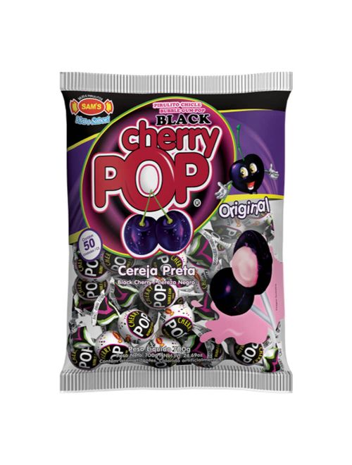 Pirulito Cherry Pop Black Recheio Chiclete c/50 - Sams