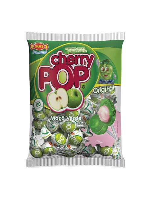 Pirulito Cherry Pop Maçã Verde Recheio Chiclete c/50 - Sams