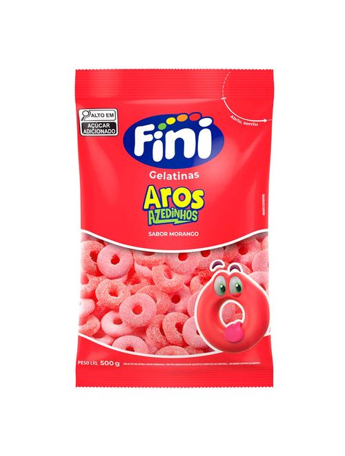 Bala de Gelatina Aros de Morango Azedinho 500g - Fini