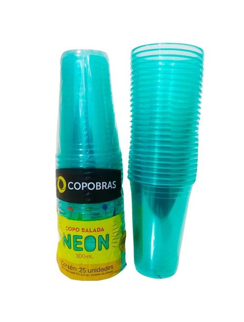 Copos Balada Neon Verde 300ml c/25 - Copobras