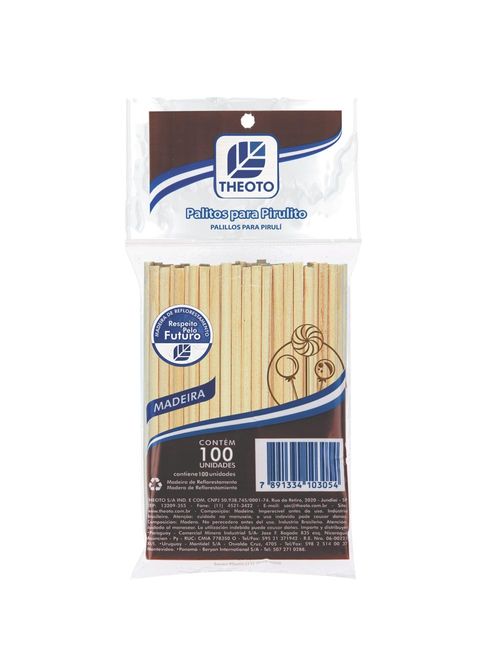 Palito Pirulito Madeira 9cm c/100 - Theoto