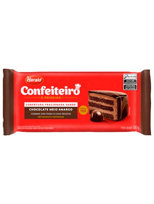Barra de Chocolate Fracionado Confeiteiro Meio Amargo 500g - Harald