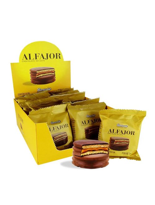 Alfajor Chocolate ao Leite Recheado com Doce de Leite c/14 - Borússia