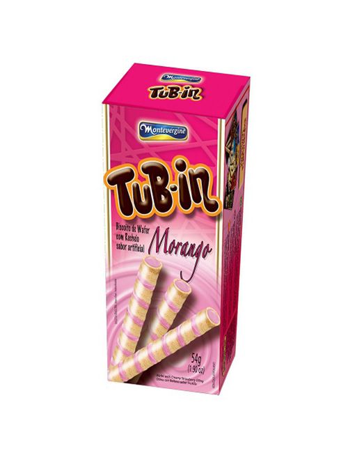 Tubinho de Wafer Tub In Recheio Morango 48g - Montevérgine