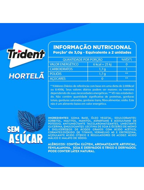 Goma de Mascar Trident Hortelã - Adams