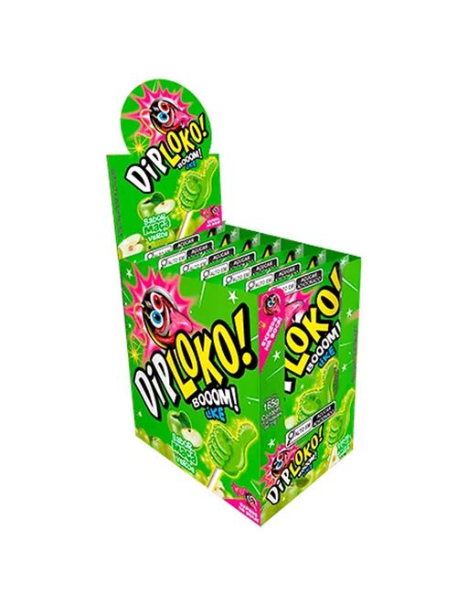 Pirulito Explosivo Dip Loko Boom Maça Verde 165g c/15 - Danilla