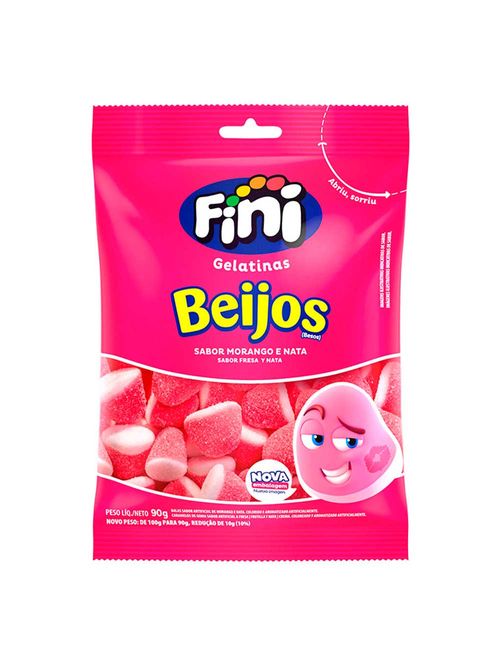 Bala de Gelatina Beijos de Morango 80g - Fini