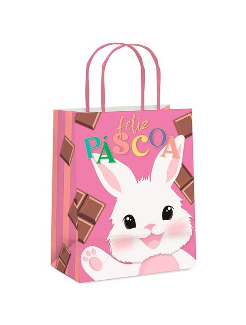 Sacola Papel Páscoa Felicitá Rosa 21,5x15x8cm - Cromus