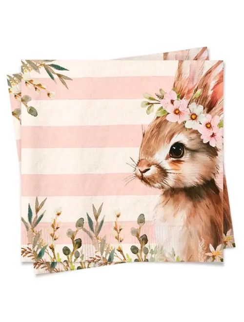 Guardanapo Papel Páscoa Coelhos Listras Rosa 32,5x32,5cm c/20 - Cromus