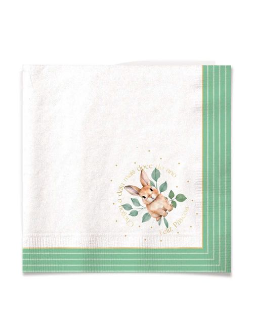 Guardanapo Papel Páscoa Coelho Borda Verde 32,5x32,5cm c/20 - Cromus