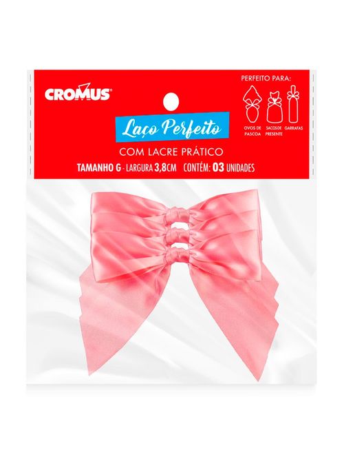 Laço Perfeito Pronto com Lacre Prático Grande Rosa Chá c/3 - Cromus