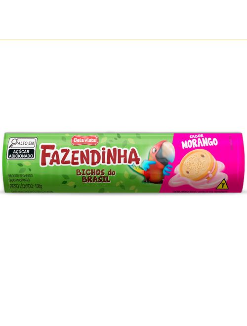 Biscoito Recheado Fazendinha Bichos do Brasil Morango 108g - Bela Vista