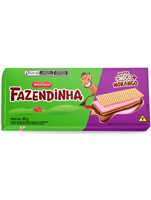 Biscoito Wafer Recheado Fazendinha Choco+Morango 95g - Bela Vista
