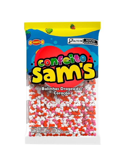 Confeito Sam's Coração Rosa Colorido Morango 300g - Simas