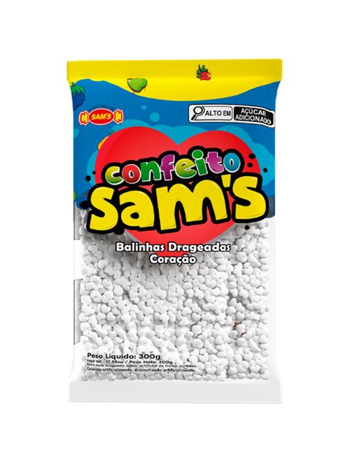 Confeito Sam's Coração Branco Morango 300g - Simas