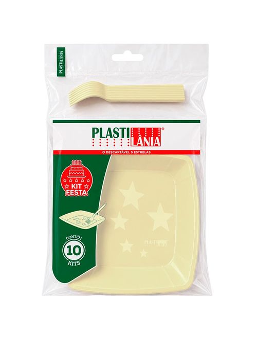 Kit Festa Prato e Garfo Candy Amarelo c/10 - Plastilânia