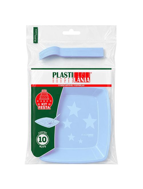 Kit Festa Prato e Garfo Candy Azul c/10 - Plastilânia