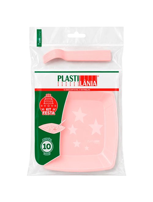 Kit Festa Prato e Garfo Candy Rosa c/10 - Plastilânia