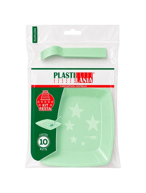 Kit Festa Prato e Garfo Candy Verde c/10 - Plastilânia