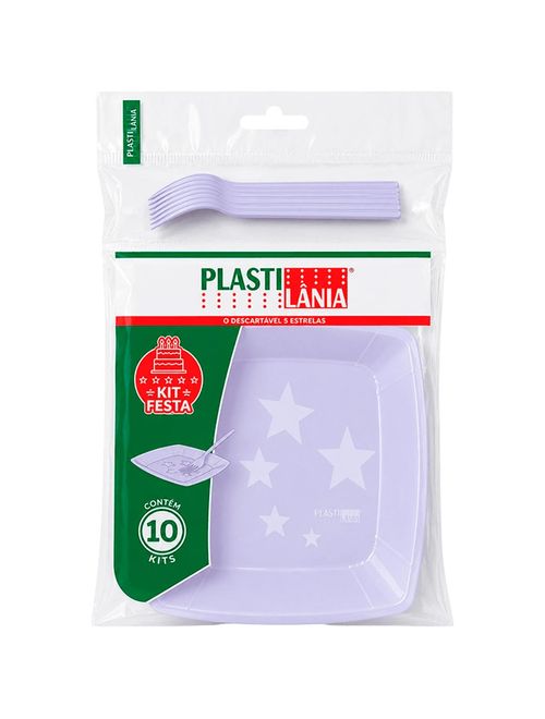 Kit Festa Prato e Garfo Candy Lilás c/10 - Plastilânia