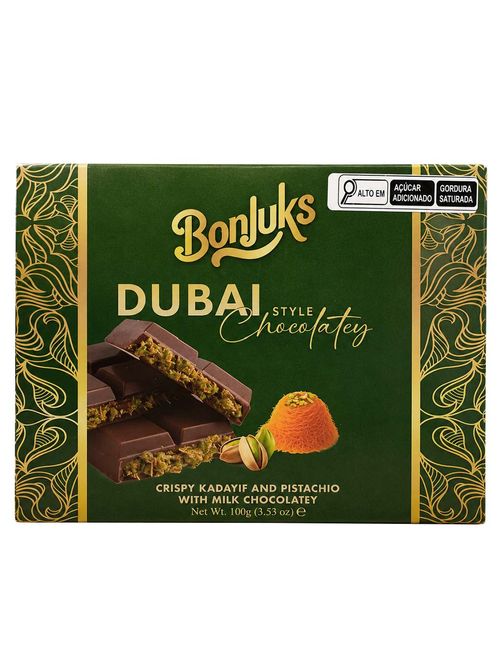 Tablete Chocolate Recheio Pistache Dubai Style 100g - Bonjuks